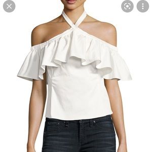 Rebecca Taylor Open-Shoulder Cotton Halter Top